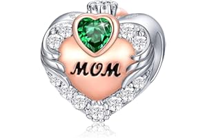 FOREVER QUEEN Kamień urodzinowy dla matki Charm Bead do bransoletki, srebro wysokiej próby 925, zawieszka z sercem, mama charms do bransoletki, najlepszy prezent urodzinowy dla mamy ze szkatułką na biżuterię, Srebro szterlingowe