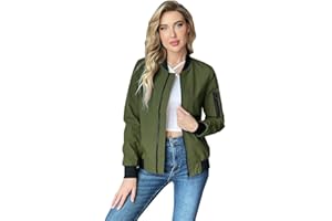 YUNCLOS Veste Bomber Légère Femme Jacket Court Poches Blouson Vintage Motard Zippée