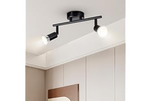 DOUGHELEC Dougelec Plafonnier Spot Plafond 2 Spots LED Orientable GU10 Éclairage de Plafond Plafonnier Luminaire Spot Applique Muraux Moderne Intérieur pour Cuisine Salon Chambre 230V, Noir Sans Ampoule