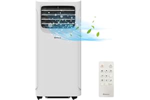 SHINCO 9000BTU Aire Acondicionado Portátil con Función 3 en 1, Aire acondicionado, Deshumidificador, Ventilador, Modo de suspensión, Para máximo de 22㎡, Temporizador de 24 horas, 2 Kits de Ventana