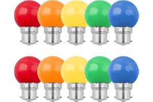 CALDARAX Lot de 10 ampoules LED colorées B22 à baïonnette 1 W G45 Couleurs Ampoule balle de golf Couleurs mélangées Rouge Bleu Vert Jaune Orange Atmosphère Décoration pour Extérieur Intérieur String Mariage