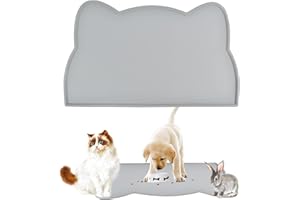 JIAYAUS Sottociotola per Cani & Tappetino Ciotole Gatto, Tappetino Silicone per Ciotole per Gatti, Tovaglietta Silicone per Gatto Cane Coniglio, Anti-Versamento, Facile da Pulire, A Forma di Gatto Grigio