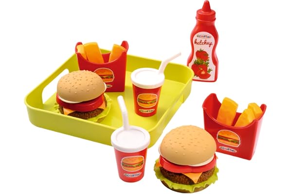 Ecoiffier 957 Ecoiffier-957 – Hamburgerbricka 100% Chef – 7 tillbehör – från 18 månader, svart, 20 x 9 x 20 cm