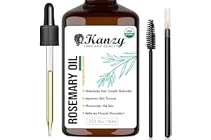 KANZY HAIR AND BEAUTY Kanzy Rosemary Oil for Hair Growth 60ml, Pure Organic Rosemary with Applicators for Dry, Damaged Hair, Beard, Eyebrow & Lash Growth, Itchy Scalp, Massage Oil & Skin Care