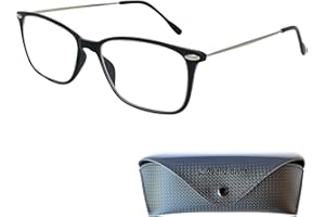 Mini Brille Occhiali con Luce Blu Bloccanti con Lenti Rotondi/Rettangolari Grandi, Custodia inclusa, Montatura in Plastica e Acciaio Inox (Nero), Computer Occhiali da Lettura Uomo e Donna