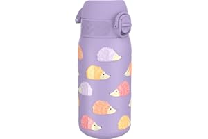 ion8 Kinder Trinkflasche, Edelstahl Leicht 400ml, Nicht Isoliert, Auslaufsicher, Einhandöffnung, Sichere Verriegelung, Spülmaschinenfest, Klappdeckel, Tragegriff, Leicht zu Reinigen, Igel