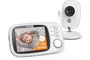 BOIFUN Video Baby Monitor Camera, Night Vision, No WiFi, ECO Mode, IPS Screen, Two-way Audio, Rechargeable Battery, Feeding Reminder, Temperature Monitoring, Smart 8 Lullabies, Pet, Child