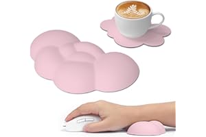 Attack Shark Cloud Maus-Handgelenkauflage mit Untersetzer, Ergonomisch, Maus-Handgelenkauflage mit Massagelöchern zur Schmerzlinderung, Handgelenkstütze für Maus, Niedliches Schreibtischzubehör – Rosa