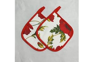 Ricami Fiorentini Baldi Set 2 pratiche presine per Cucina, cm 17x17. Fantasie assortite. Molto Resistenti. 100% Cotone. Prodotto Artigianale Toscano (papaveri)