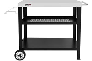 Royal Gourmet 3 Étagères Desserte pour Plancha, Chariot pour Barbecue avec Plan de Travail en Acier Inoxydable et Support de Sac à Ordures Détachable, Dessus de Table 85 x 50 cm