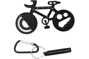 CLKE - Herramienta multifunción para bicicleta 7 en 1, portallaves con silbador, multitool para bicicleta compacta de aleación de aluminio, pequeño cuchillo, transportador, regla métrica, abrebotellas