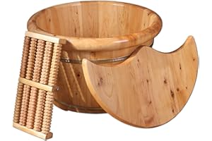 BURLOE Holz Fußwanne Fussbecken Set,Fußeimer Spa Massagegerät Pediküre Fußbadewanne Praktische Schalen Für Füße Khaki Fußbecken,1