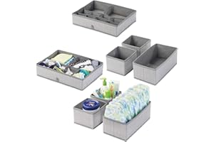 mDesign Juego de 2 cajas organizadoras para cuarto infantil de fibra sintética y con diseño de espiga – Cestas de tela para accesorios de bebé – Organizadores para armarios o cajones – gris