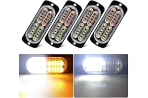 Teguangmei 4Pcs High Intensity 20-LED Super Bright Amber White LED Emergency Hazard Warning Flashing Strobe Lights for Construction Vehicle SUV Tow Truck Van 12V-24V