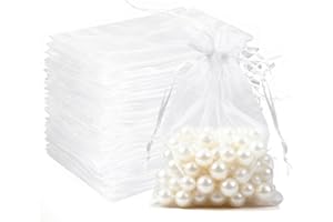 SXUUXB 100 Stück Organzasäckchen 15x20 cm Weiß Kleine Säckchen zum Befüllen Geschenksäckchen mit Kordelzug für Verpackungstüten, Seifensäckchen, Schmuckbeutel, Geschenktüten