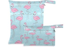 JUMBEAR Tropical Flamingo Wet Dry Bags Sets Waterproof Reusable Travel Beach Baby Cloth Diaper Wet Dry Bags Organizer with Two Zippered Pockets for Swimsuit and Gym 2PCS
