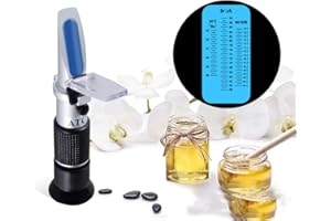 HUNTERBEE Logic Box Sucrose-Refraktometer für Honigfeuchtigkeit, Brix und Baume, 3-in-1-Anwendungen, 58-90% Brix Tester, mit ATC, ideal für hohe Zucker-Ahornsirup, und Melasse, Malt-, Bienenenhaltungsbedarf