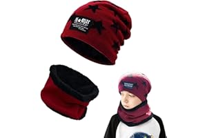 AOMAIGAD Conjunto de Gorro de Punto Invierno Térmico y Bufanda para Niños, Conjunto Gorro y Bufanda de Punto 2 en 1, con Forro de Lana para Niños y Niñas, 5-16 años