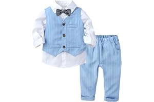 Freebily Traje Elegante para Bebé Niños Ropa Elegante para Boda Ceremonia Eventos Recién Nacido Conjuntos Traje 3 Pcs (Camisa Blanca+Chalecos+Pantalones Largos)