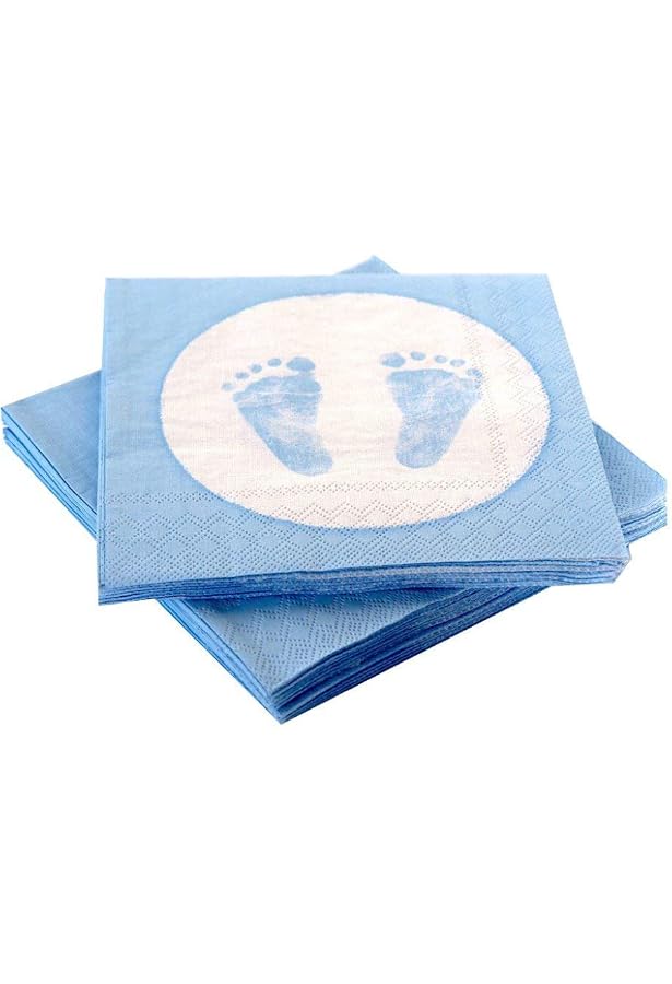 Baby-Servietten Mit Fußabdrücken – 20 Stück, 33x33 Cm, Blau, Sauerstoffgebleicht, Perfekt Für Jungsparty & Tischdeko