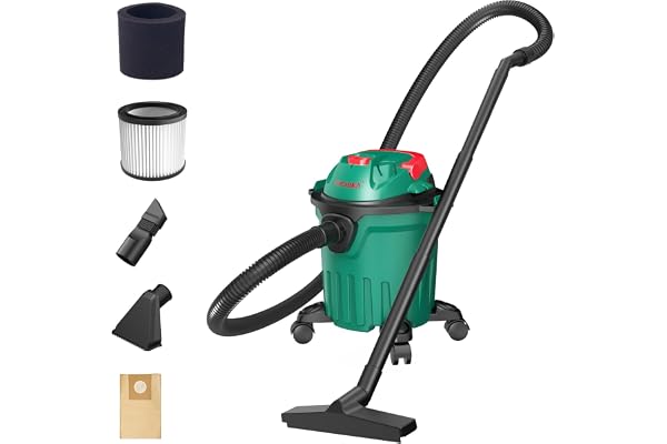 HYCHIKA 1000 W Aspirateur Eau Et Poussières, 3 en 1 Injecteur/Extracteur, Cuve : 12 l, Fonction de Nettoyage du Filtre, Fonction de Soufflage, Convient pour Les Petits nettoyages