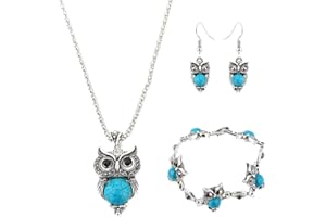 Janly Clearance Sale Womens Earrings, Owl Jewelry Set Retro Style Owl Turquoise Accessories (Bracelet Necklace Earrings), Jewelry & Watches for Christmas Valentine's Day