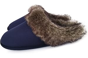 Ofoot Damskie zimowe ciepłe mokasyny zamszowe kapcie do wewnątrz futra, wsuwane buty domowe, miękka dzianinowa podszewka polarowa antypoślizgowa gumowa podeszwa