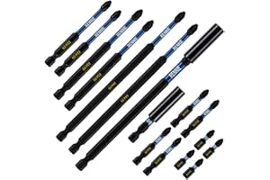 RENNIE TOOL COMPANY 16 Piece Rennie Tool Magnetic 60mm and 152mm Professional Impact Bit Holders with 4 x 32mm Pozidriv PZ2 Screwdriver Impact Bits, 4 x 50mm, 2 x 75mm/100mm/150mm Long Pozidriv PZ2 Screwdriver Impact Bit