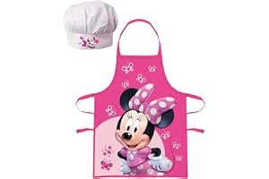 Sorrisini - Tablier de Chef et Chapeau Ajustable Minnie Mouse pour Enfants | Tablier Mignon pour Cuisiner, Cuire ou Peindre | 3-8 Ans Minnie Free Time