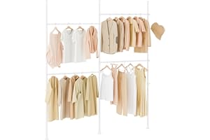 SoBuy Portant à vêtements télescopique solide - Penderie ouverte réglable avec tringles, Porte manteau pour chambre/dressing, Blanc KLS03-II-W