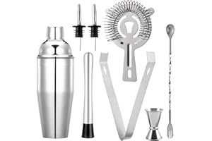 WINDFROMORT Shaker Caffè Freddo - Shaker Cocktail 750ml in Acciaio Inox - Kit Cocktail 8 Pezzi con Misurino per Cocktail, Colino, Cucchiaio, Versatore - Cocktail Set per Bar, Casa, Feste