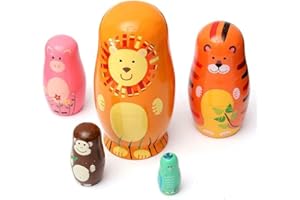 Tomaibaby 5Pcs Holz Matroschka Puppen Figuren Holz Tiere Russian Nesting Dolls Handwerk Matroschka für Hochzeit Geschenke Hause Dekoration