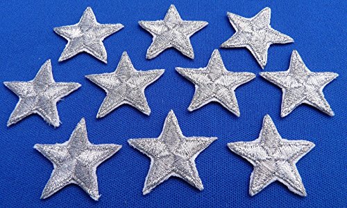 Packung mit 10 Silber Aufbügeln oder nähen-auf-Sterne-Patch