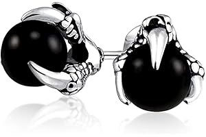 BLING JEWELRY Gothic Punk Rocker Biker Jewelry Aqua Blue Translucent Ball Orb Dragon Claw Stud Earrings For Men For Women Silver Tone Black Oxidized Stainless Steel