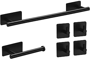 GENERICO Steel Soul - Set Accessori Bagno Nero Opaco Adesivi – Inox 304 – Porta Asciugamani, Porta rotolo, Ganci – Adesivo 3M VHB – Senza Fori – (6 Pezzi)