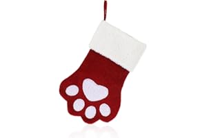 COMNICO Calcetín de Navidad personalizado, diseño de pata de mascota para perros y gatos, bordado personalizado, calcetín de Navidad para colgar, decoración navideña para perros, Color rojo y blanco.,