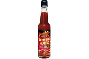 Fuego - Jalapeño Sauce Extra HOT | Extraschärfe zum Verfeinern von Fleisch, Gemüse | Zum Würzen von Saucen und Dips | Vegan, ohne Geschmacksverstärker | 100 ml in der Glasflasche