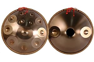 ZAIHW 432 Hz Handpan Steel Drum, Golden Handpan Drum Percussion, 9/10/12/14 Notes 22 Zoll „Gold Performer“ in d-Moll mit weicher Handpan-Hülle, strapazierfähigem Handpan-Ständer