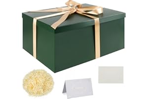 KISPATTI Gift Box Set, Green Gift Boxes with Lids 38 x 28 x 19 cm Large Gift Box with Ribbon Shredded Tissue Paper Greeting Cards for Christmas Birthday Wedding Anniversary