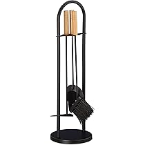 BLACK OAK Kaminbesteck VAIL 4-teilig - modernes Ofenbesteck Set schwarz mit Holzgriff 4 teilig mit Schürhaken Ascheschaufel Kaminbesen Ständer modern Stahl - Kaminzubehör Kaminofen Besteck für Ofen