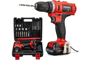 TEENO Visseuse à batterie 21 V, 2 vitesses, perceuse à piles, 1 batterie au lithium 1,5 Ah, charge rapide en 1 heure, 20 accessoires inclus