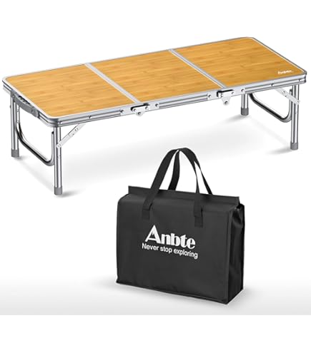 HUIHUIBI Portable Bamboo Picnic Table - 4ft Folding Camping Table With Carry Bag