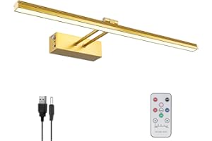 FUNCHDAY Remote Picture Light 16in with Dimmable and Timer,Wireless Battery Picture Lights for Paintings,Metal Rechargeable Art Light for Display,Wall,Artwork,Portrait,Gallery (Gold)