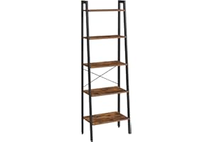 VASAGLE Ladder Shelf, 5-Tier Industrial Bookcase, Storage Unit, with Metal Frame, for Living Room, Kitchen, Rustic Brown LLS45X