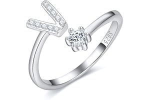 CRYSLOVE Anello da Donna Iniziale in Argento 925 Dalla A Alla Z di Anello Aperto Regolabile Lettera Captiale Argento,Regalo di Compleanno per la Festa Della Mamma