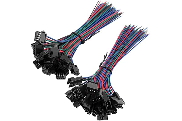 YIXISI 20 par JST SM 4-Stift 2.54 mm Pitchplugg Hane- och Honkontaktadapter med 150 mm Elkabel för LED-ljus