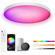 CHENBEN RGB Plafondlamp 24W, Bluetooth Smart Plafondlamp, Dimbare LED met Afstandsbediening, 3000K-6500K, IP54 Waterdicht voor Slaapkamer Badkamer Keuken, Wit (black03