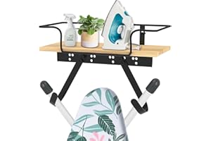 CAVWVTYU Soporte de pared para tabla de planchar, con cesta de almacenamiento grande y ganchos fuertes, para el cuarto de lavado, sostiene planchas