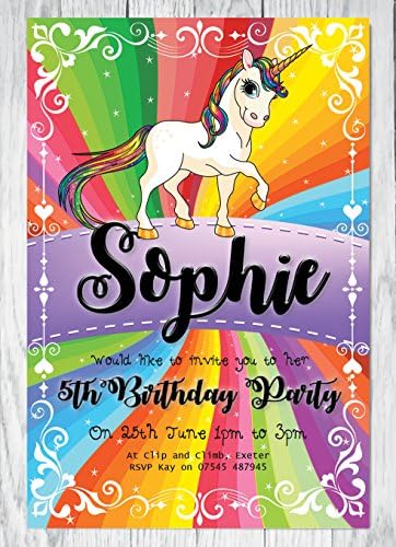 10x Personalised Children's UNICORN Party Invites with Envelopes