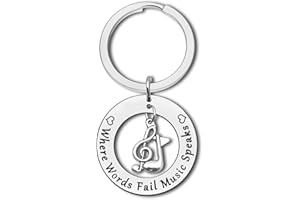 DABIHU Music Gifts Keyring Music Lovers Gift Where Words Fail Music Speaks Keychain Thank You Gifts for Music Teacher Mentor Team Leader Appreciation Gifts Music Student Musicians Jewelry Guitar Piano Player